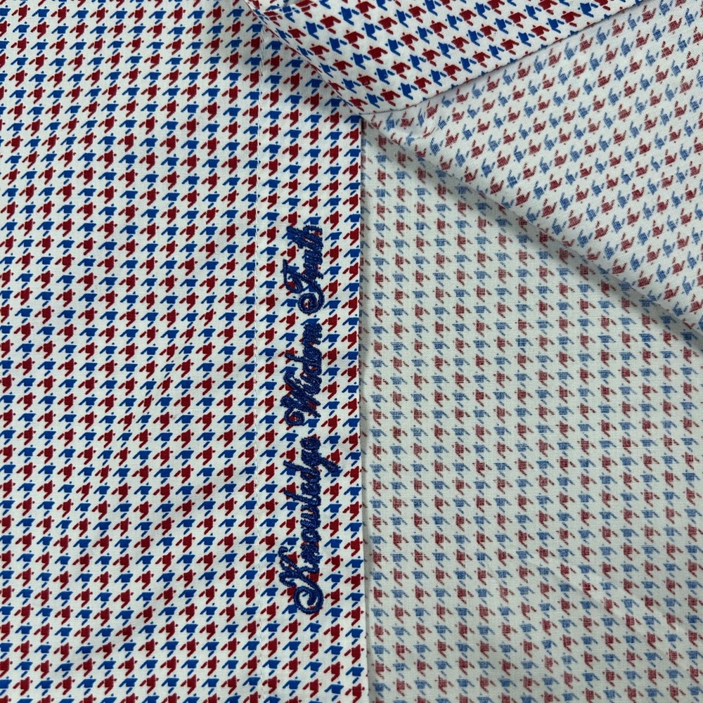 ROBERT GRAHAM NWT Breen Geometric Flip Cuff Button Down Shirt L‎ White Red Blue - Picture 7 of 13